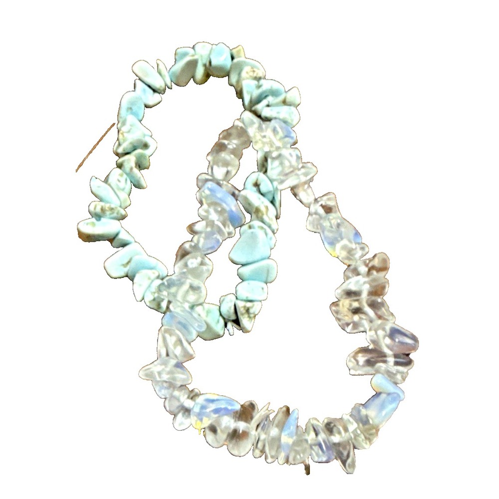 2pc Stackable Beaded Stretch Bracelets Chip Stone White & Clear 93